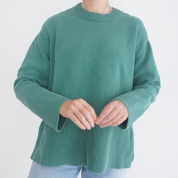 Vintage Gap Green Fine Knit Ribbed Lightweight Thick Cotton Sweater Large - Picture 2 of 10